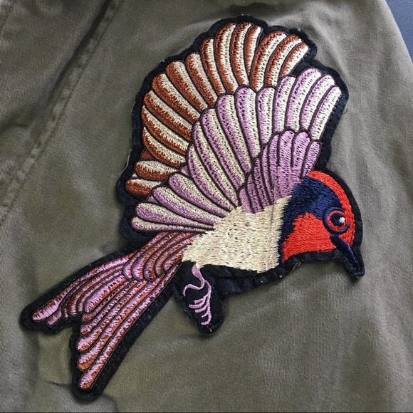 H&M Floral Bird Patch Cotton Green Jacket XS - Picture 4 of 9